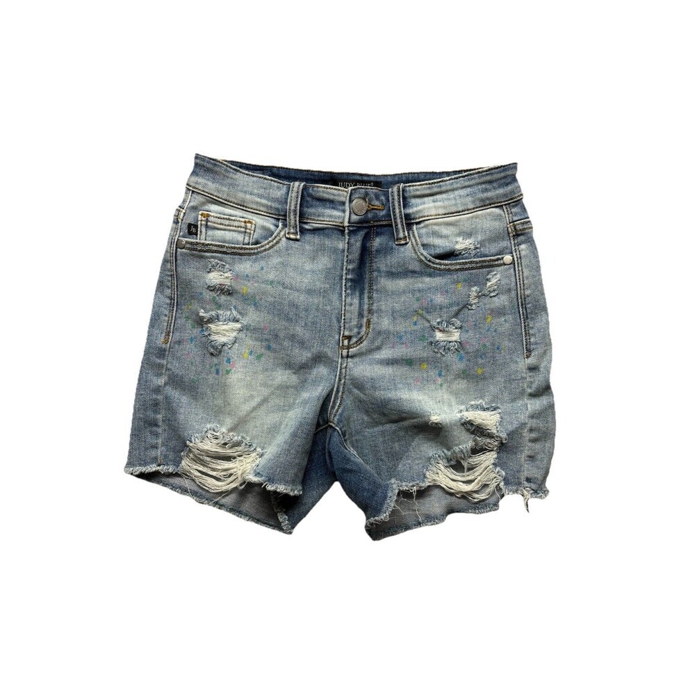 Judy Blue Confetti Paint Splatter Distressed Cut Off Denim Jean Shorts Size S